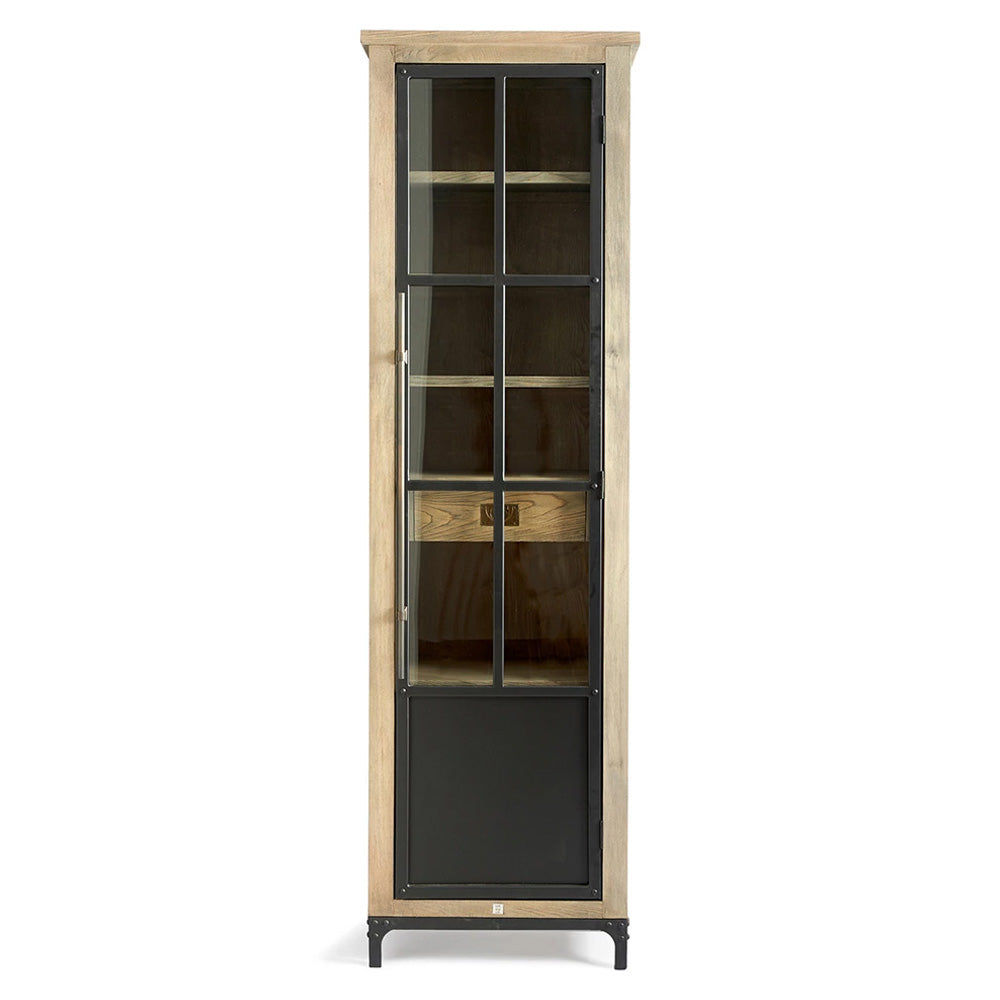 The Hoxton keskeny kőrisfa-fém vitrin 214 cm jobb oldali ajtóval
