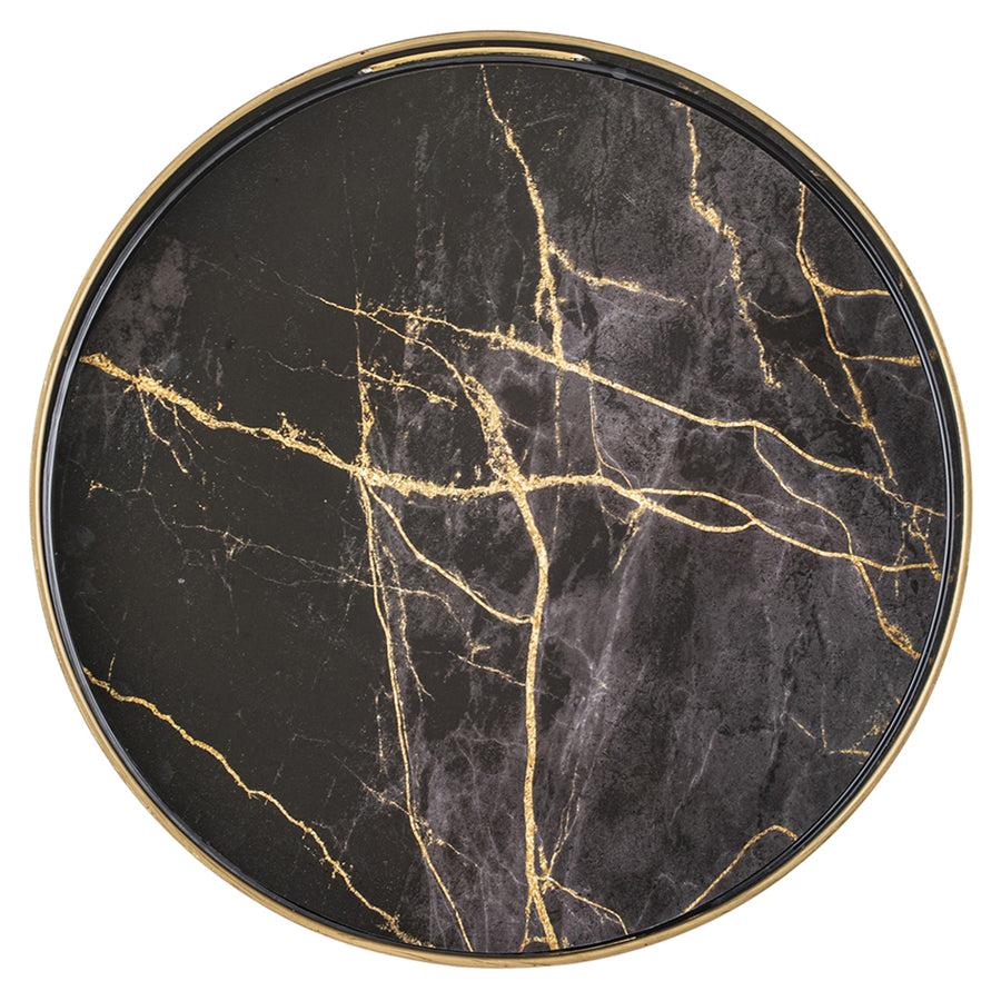 Márványmintás, kör alakú design szervírozó tálca.