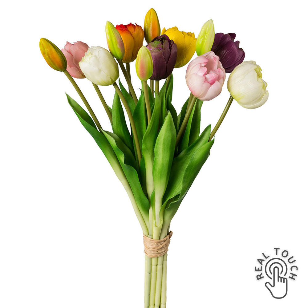 Többszínű, 12 szálas real touch mű tulipáncsokor 39 cm, teljes nézet
