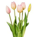 Mesterséges rózsaszín tulipáncsokor nyíló és bimbós virágfejekkel, részlet