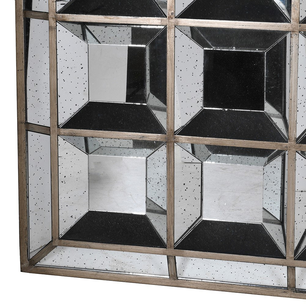 Antikolt felületű, ezüstszínű, osztott kialakítású design tükör.