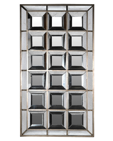 Antikolt felületű, ezüstszínű, osztott kialakítású design tükör.