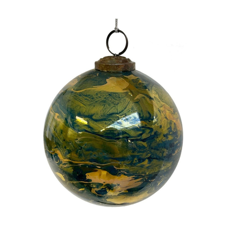 Márványmintás üveg karácsonyfadísz Ø 12 cm kék-arany "Marble"