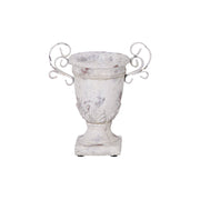 Antikolt krémszínű kerámia kaspó fém füllel, vintage stílusban – Valo 22 cm.