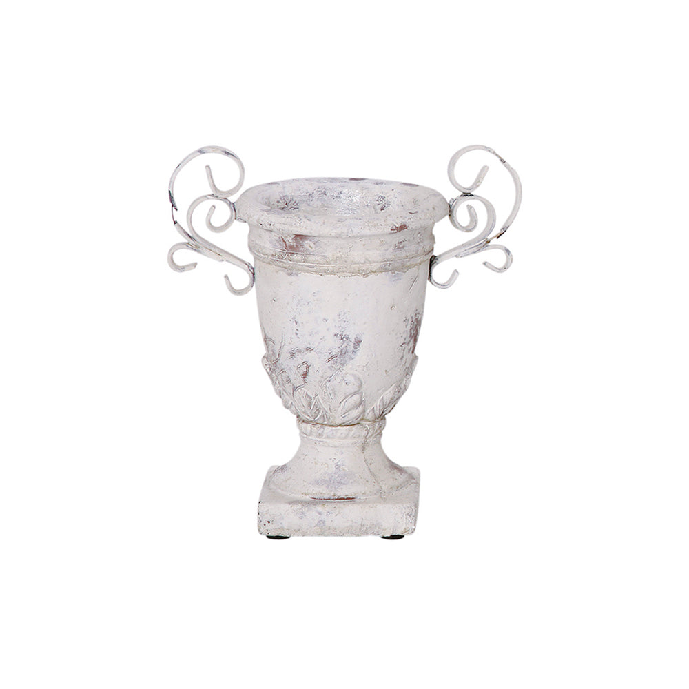 Antikolt krémszínű kerámia kaspó fém füllel, vintage stílusban – Valo 22 cm.