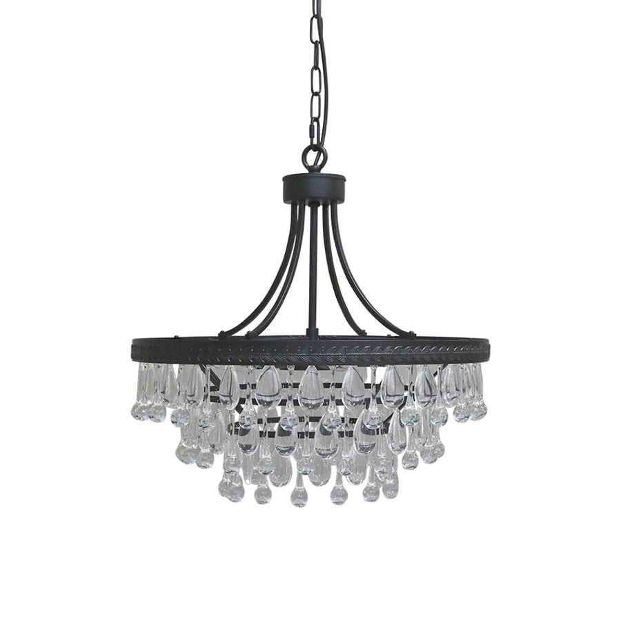 Versailles üvegcsillár 50 cm, fekete vázon függő csepp alakú kristályprizmákkal