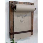 Újrahasznosított fából és bőrből készült, natúrszínű, falra helyezhető üzenőtábla