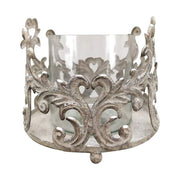 Antikolt felületű,, üvegbetétes fém mécsestartó.