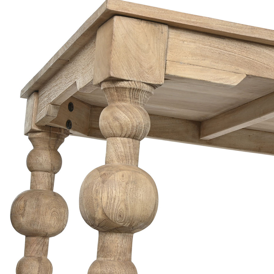 Natúr színű, díszes lábú, mangófa étkezőasztal.