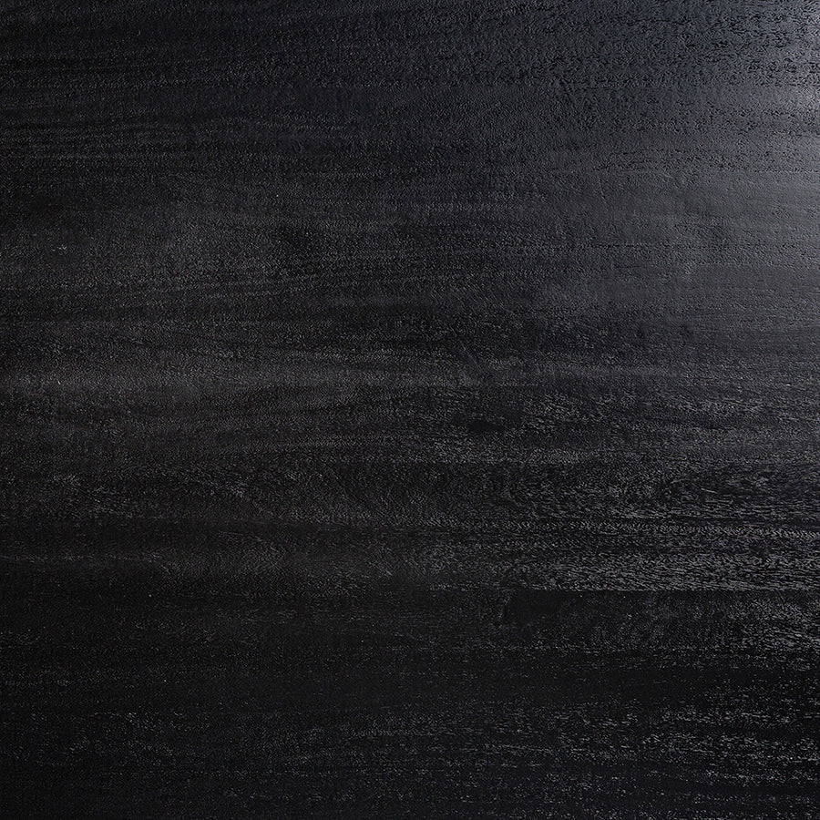 Zeniva étkezőasztal asztallap felülete közelről – mély fekete szín és faerezet.