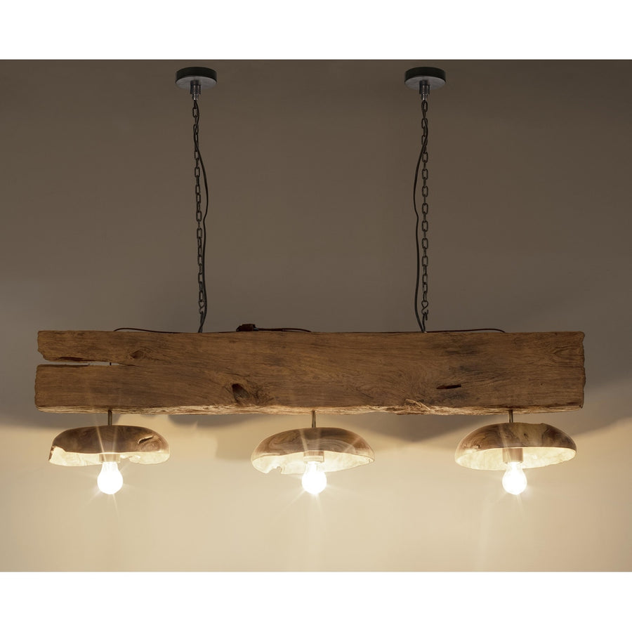 Modern kortárs stílusú, újrahasznosított teakfából készült függeszték lámpa.