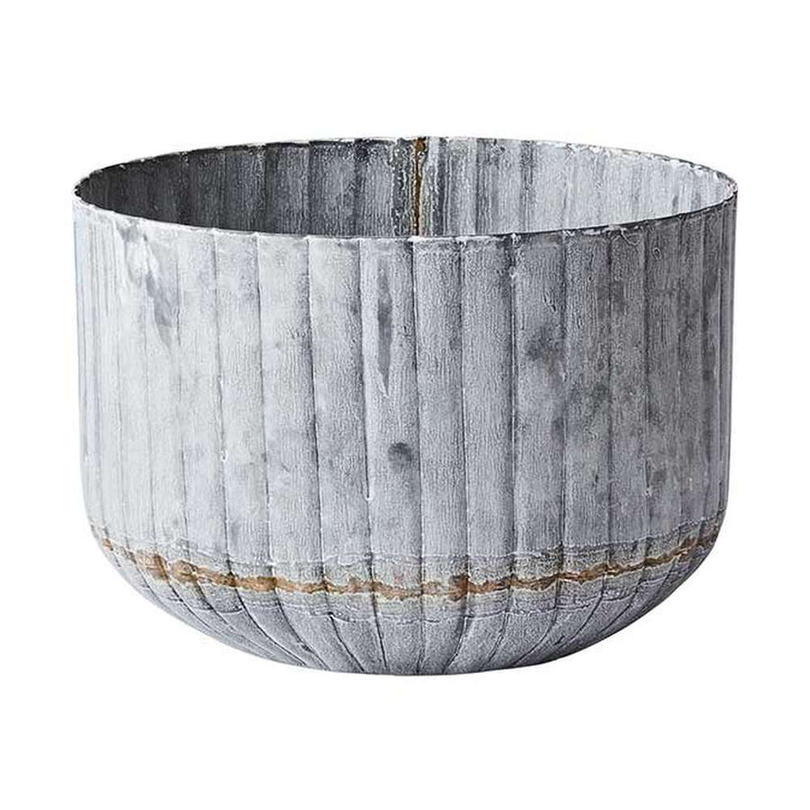 2 db-os szürke színű, bordázott bádogkaspó szett.