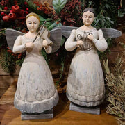 Rusztikus vidéki stílusú,, fából faragott, hangszeres kézműves angyal szett.