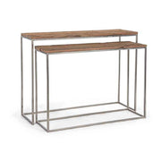 Loft stílusú, újrahasznosított fából és acélból készült, kétrészes konzolasztal szett.