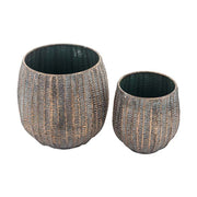 Kortárs, modern stílusú, dombormintás felületű, réz színű, nagyméretű 2 darabos fém kaspószett