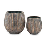 Kortárs, modern stílusú, dombormintás felületű, réz színű, nagyméretű 2 darabos fém kaspószett