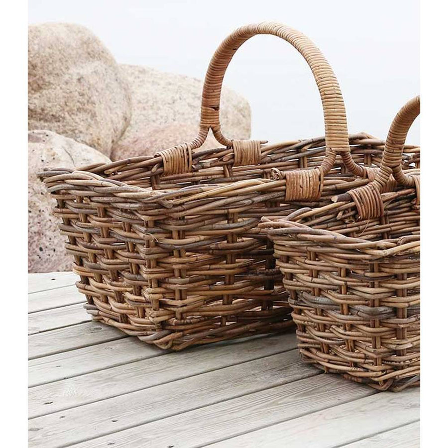 Natúr színű rattanból készült, kézműves füles kosár szett.