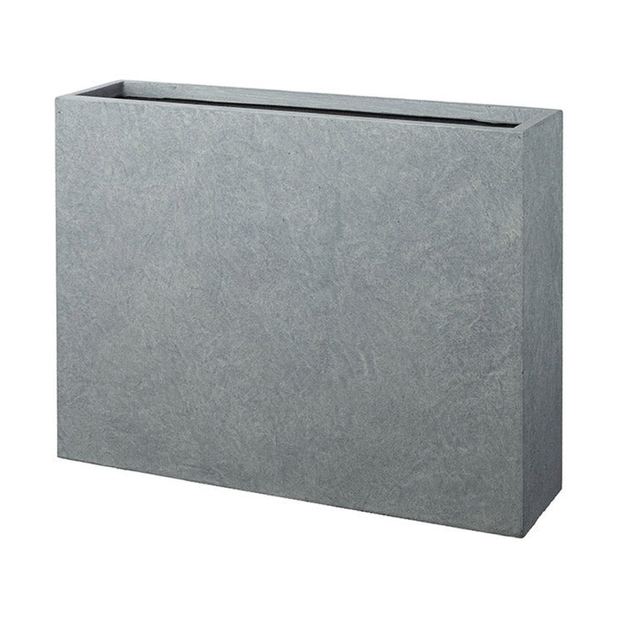 Fagyálló műgyantából készült, modern kortárs stílusú, beton hatású, szürke színű kültéri ültetőláda szett.