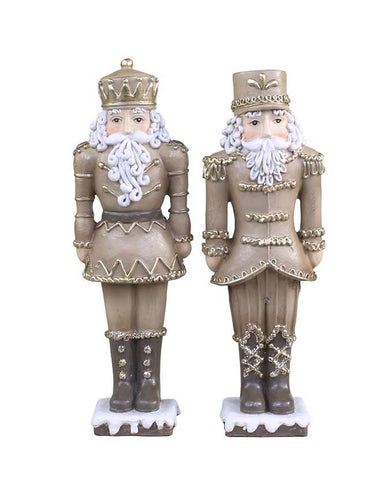 Vintage stílusú, 18 cm magas, antik mokka színű, 2 db-os karácsonyi diótörő katonaszett mézeskalács dizájnnal