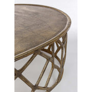 Arany és ezüst színű, ovális formájú, alumíniumból készült dohányzóasztal szett.