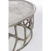 Arany és ezüst színű, ovális formájú, alumíniumból készült dohányzóasztal szett.