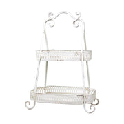 Shabby Chic stílusú, fémcsipkével díszített 2 szintes kínáló állvány.