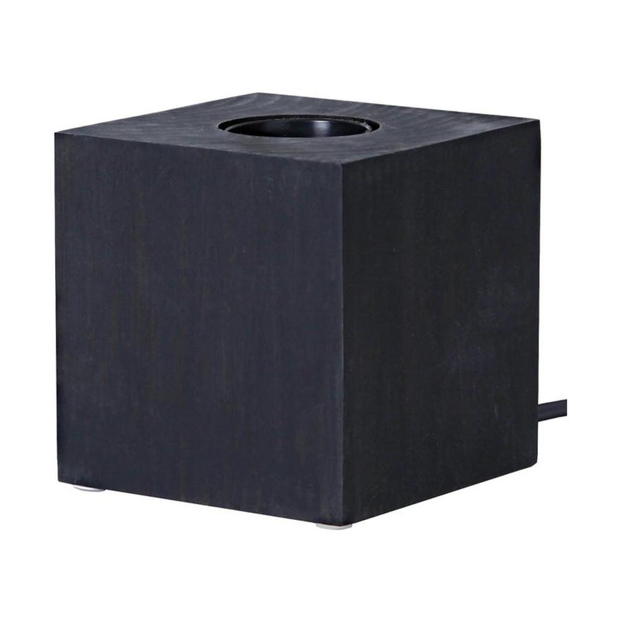 Fából készült, kocka formájú, fekete színű asztali dekorfoglalat.