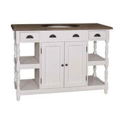 Fenyőfa mosdószekrény klasszicizálió faragással a lábain. A tárolásról négy fiók, négy polc, valamint egy polcos tároló gondoskodik. Színe fehér, és pácolt középbarna.