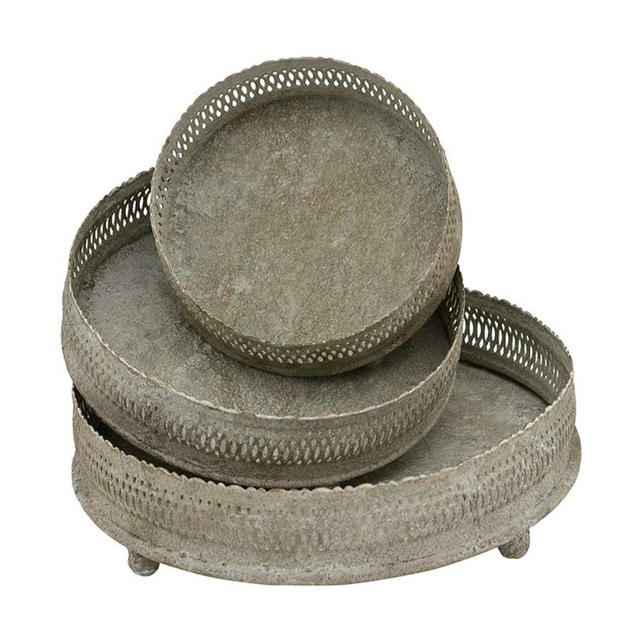 3 db-os patinás felületű fém tálcaszett