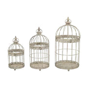 Nagyméretű, 34, 49 és 56 cm magas, antik szürke színű patinás fémből készült vintage kalitkaszett