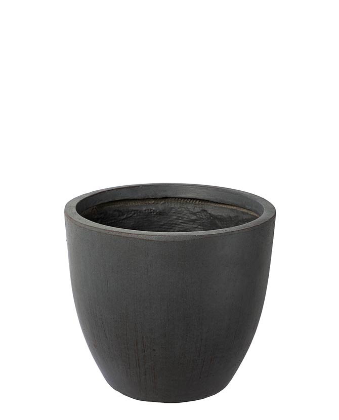 Prémium minőségű, nagyméretű, 25, 35 és 44 cm átmérőjű, fagyálló műgyantából készült, modern kortárs stílusú, beton hatású, antracit fekete színű kültéri kaspószett