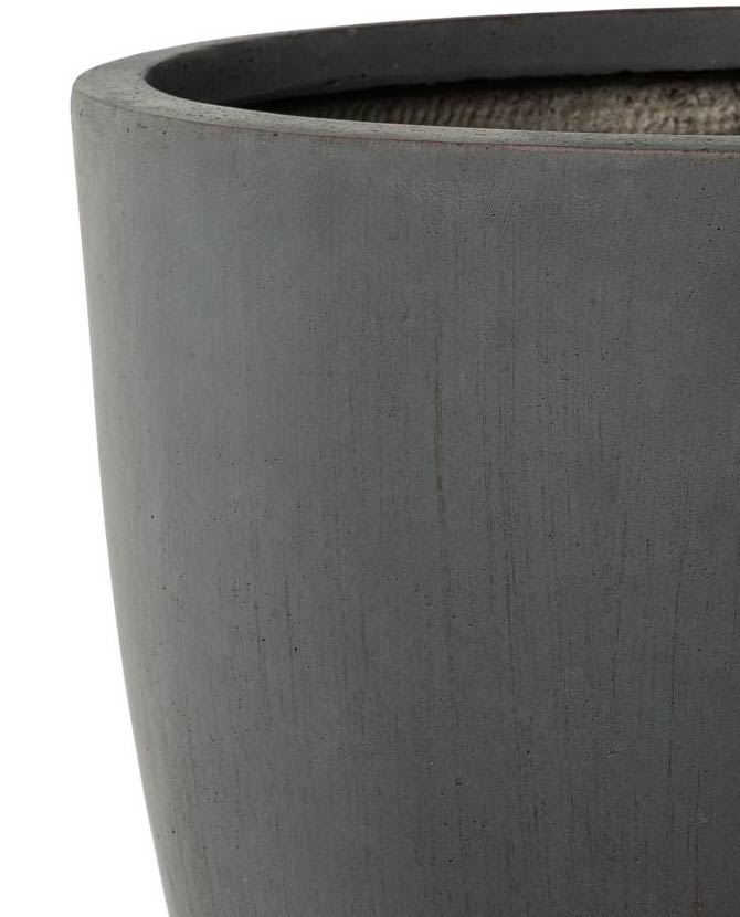 Prémium minőségű, nagyméretű, 25, 35 és 44 cm átmérőjű, fagyálló műgyantából készült, modern kortárs stílusú, beton hatású, antracit fekete színű kültéri kaspószett