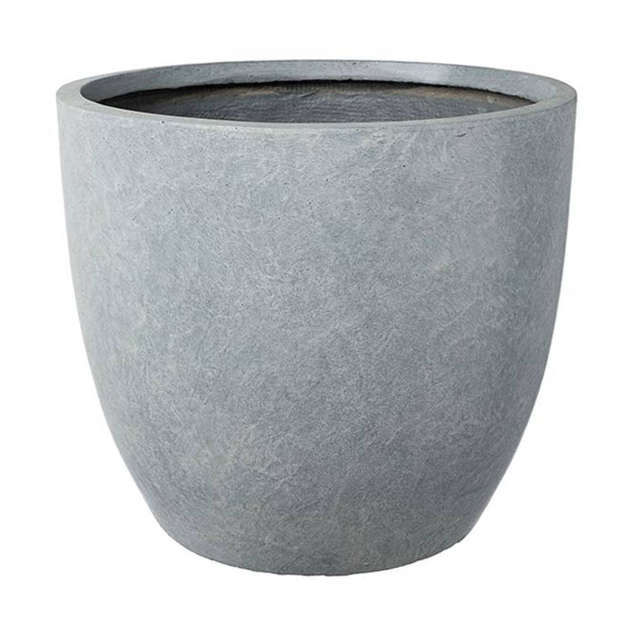 Prémium minőségű, nagyméretű, 25, 35 és 44 cm átmérőjű, fagyálló műgyantából készült, modern kortárs stílusú, beton hatású, szürke színű kültéri kaspószett