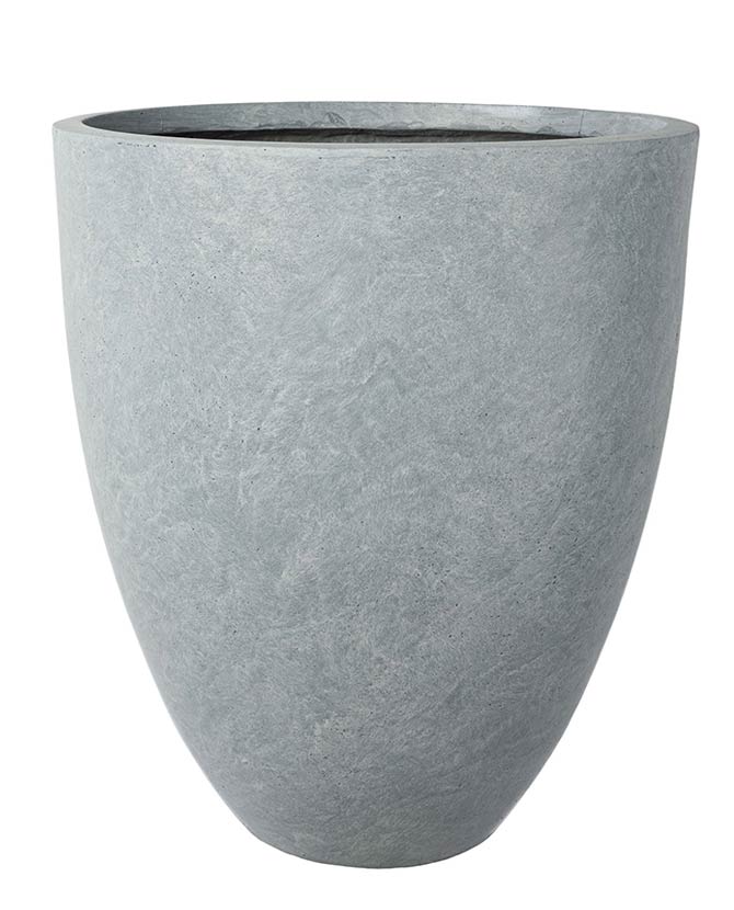 Prémium minőségű, nagyméretű, 34, 42 és 50 cm átmérőjű, fagyálló műgyantából készült, modern kortárs stílusú, beton hatású, szürke színű kültéri kaspószett 