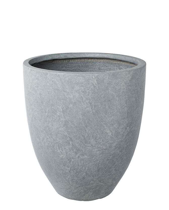 Prémium minőségű, nagyméretű, 34, 42 és 50 cm átmérőjű, fagyálló műgyantából készült, modern kortárs stílusú, beton hatású, szürke színű kültéri kaspószett 