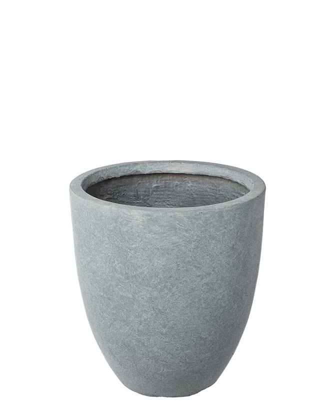 Prémium minőségű, nagyméretű, 34, 42 és 50 cm átmérőjű, fagyálló műgyantából készült, modern kortárs stílusú, beton hatású, szürke színű kültéri kaspószett 