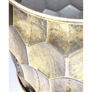 Dombormintás felületű, antik arany színű, nagyméretű, lábakon álló, három darabos fém kaspó szett.