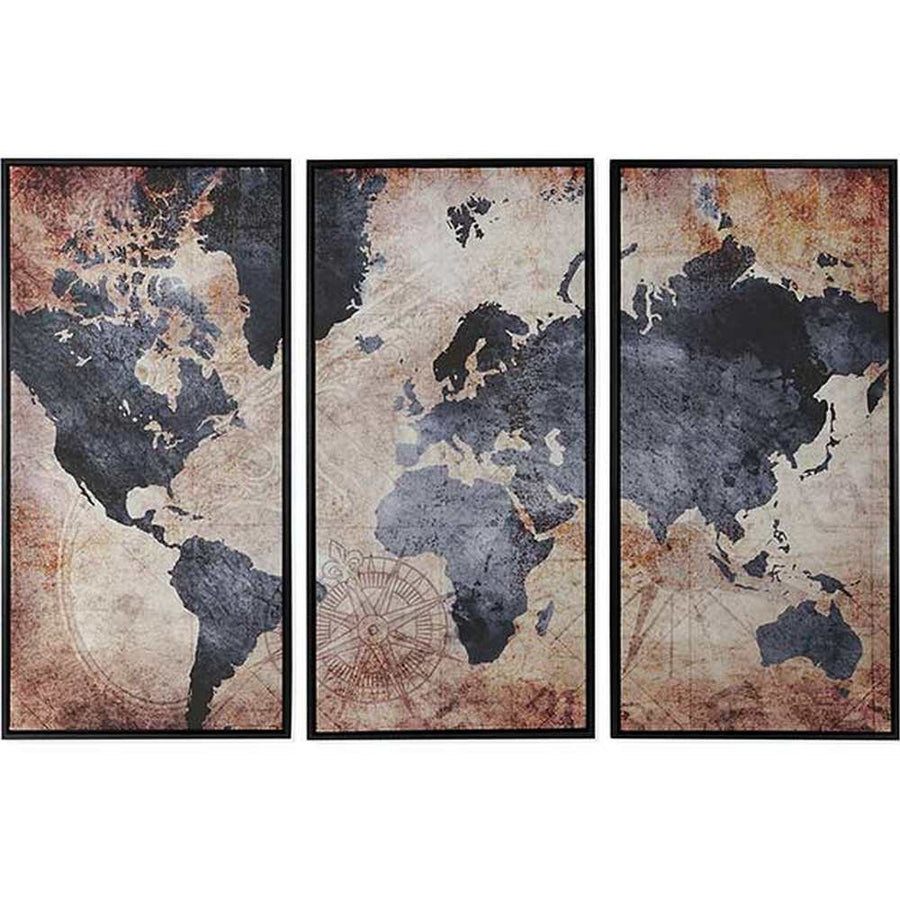 Ethnic, törzsi stílusú, 3 db keretezett vászonprintből álló világtérkép
