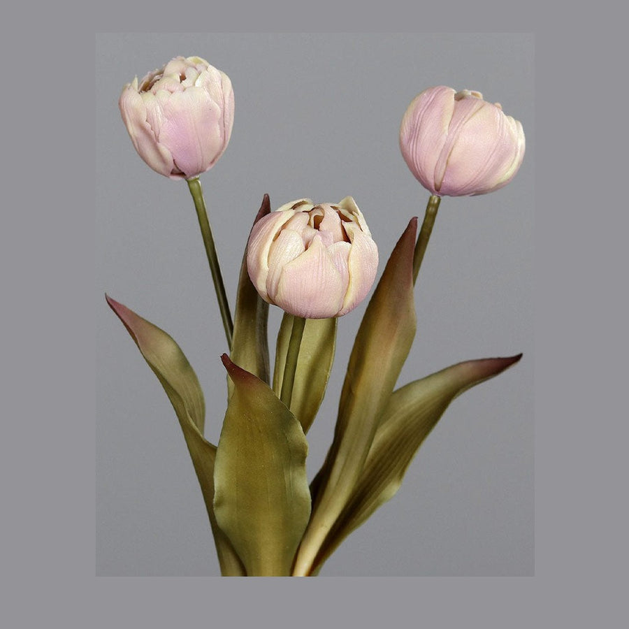 Fáradt rózsaszín színvilágú, vintage stílusú, 3 szálból álló tulipán csokor művirág.