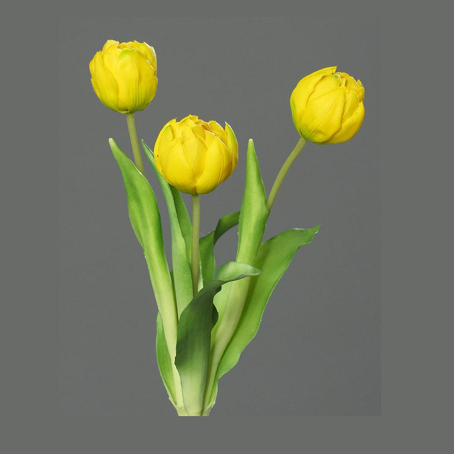 3 szálból álló, sárga színű tulipáncsokor művirág..