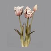 Fáradt barna színvilágú, vintage stílusú, 3 szálból álló tulipán csokor művirág, nyílt és bimbos virágfejekkel.