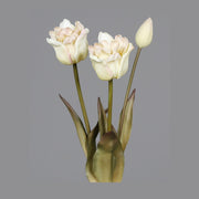 Fáradt krém színvilágú, vintage stílusú, 3 szálból álló tulipán csokor művirág, nyílt és bimbos virágfejekkel.