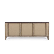 Loft stílusú, sötétbarna bőrrel kárpitozott kőrisfa kanapé.