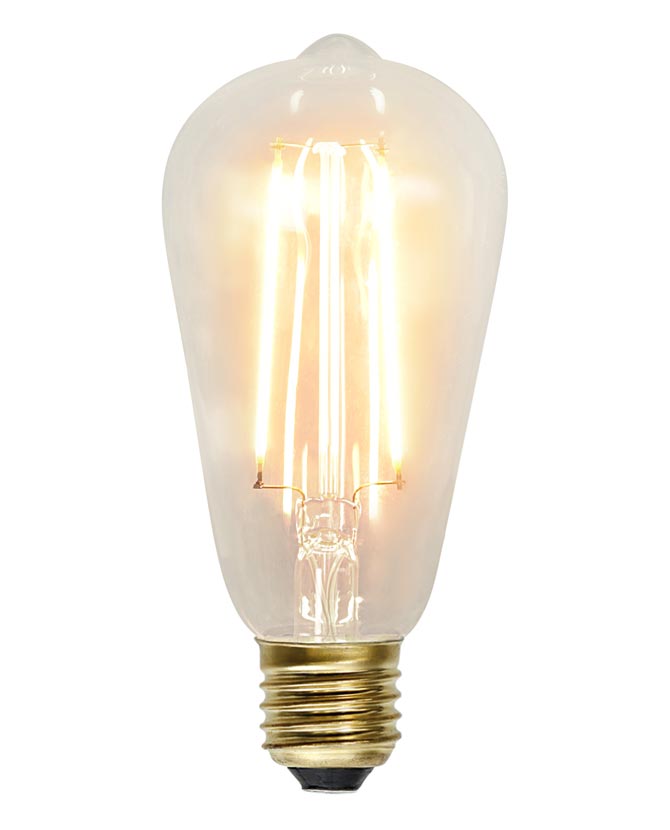 Clear Filament dekorációs izzó. Meleg fehér fényű LED dekorációs izzó áttetsző üveggel.