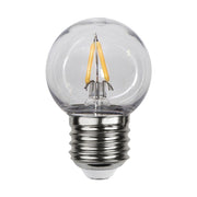 Meleg fehér fényű kültéri dekorációs LED izzó polikarbonát burkolattal.