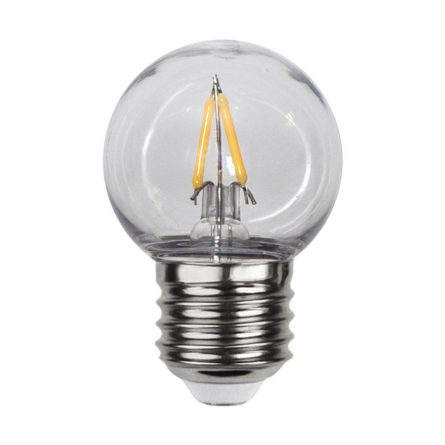 Meleg fehér fényű kültéri dekorációs LED izzó polikarbonát burkolattal.