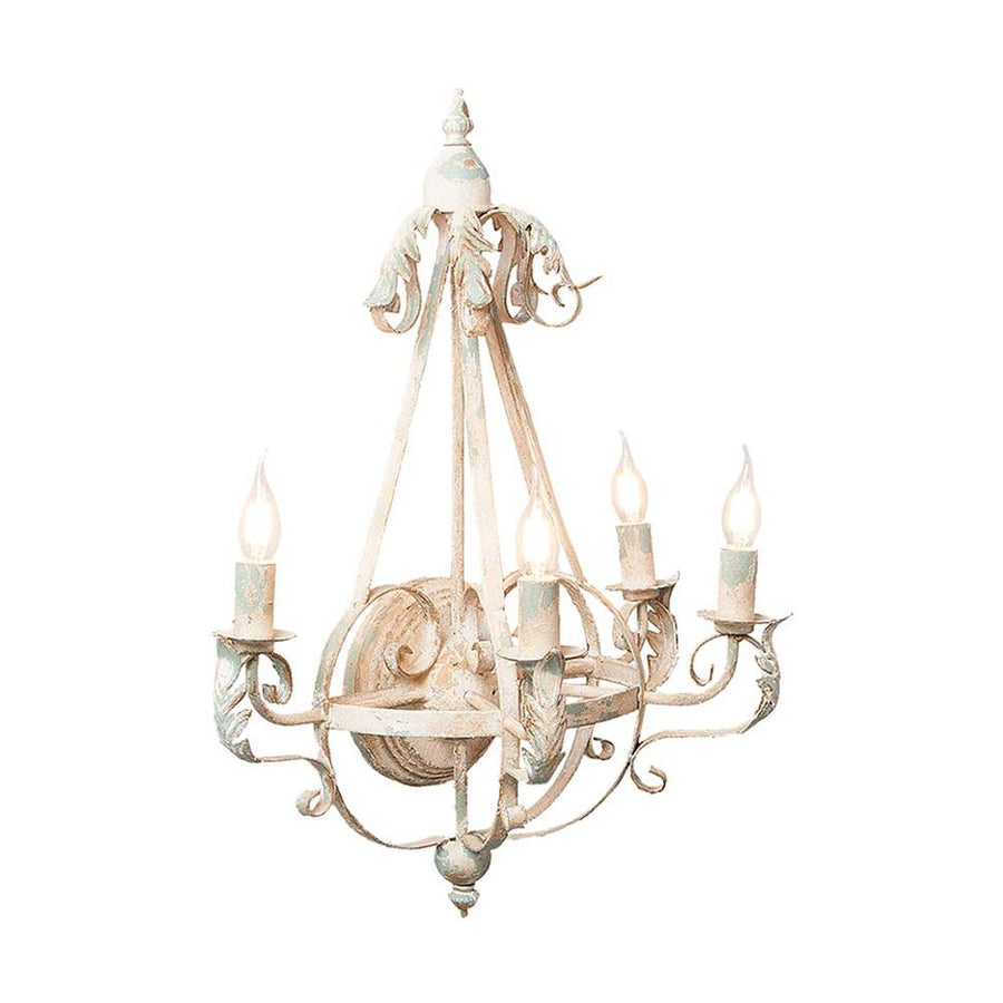 Shabby Chic stílusú, 71 cm magas, krém színű, antikolt felületű, fém akantuszlevelekkel díszített, 4 karú "Antoinette" falilámpa