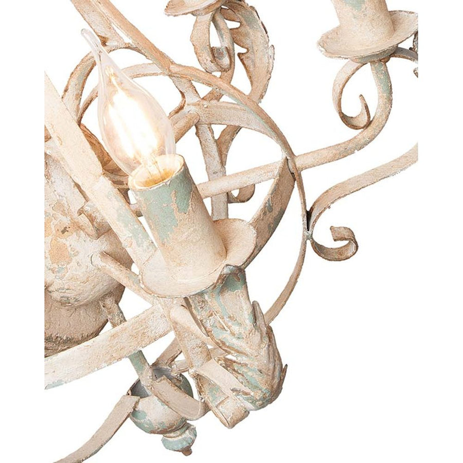 Shabby Chic stílusú, 71 cm magas, krém színű, antikolt felületű, fém akantuszlevelekkel díszített, 4 karú "Antoinette" falilámpa