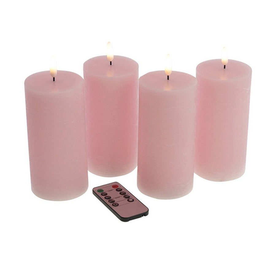 4 darabos, halvány rózsaszín színű, valódi viaszból kialakított, időzítővel rendelkező, LED oszlopgyertya