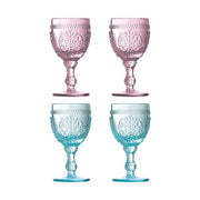 Prémium minőségű, vintage stílusú, 4 darabos, dombormintás, színes üvegű borospohár szett